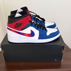 Air Jordan Men’s High Top Sneakers — White, Blue, Red, Black